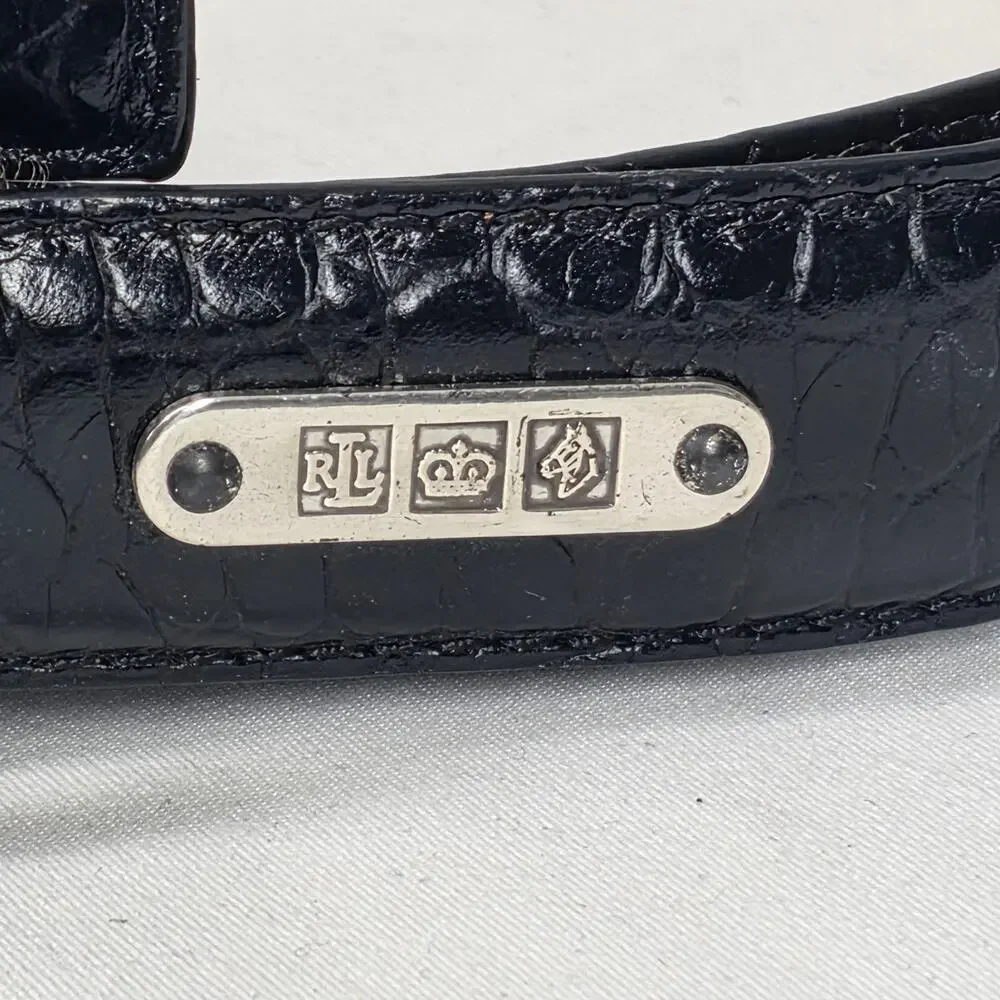 LAUREN RALPH LAUREN CROCO‑EMBOSSED LEATHER BELT – BLACK – SIZE MEDIUM